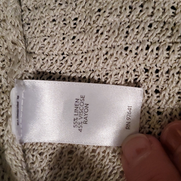 J Jill Linen Blend Open Knit V Neck Sweater Tan Size XL - Picture 7 of 9